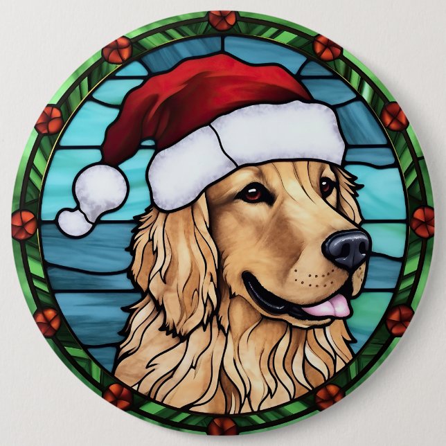 Macaron Rond 15,2 Cm Golden Retriever Stainverre Noël (Devant)