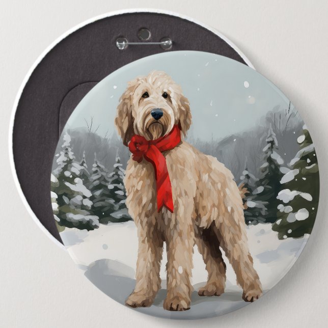 Macaron Rond 15,2 Cm Goldendoodle Chien dans Noël de neige (Devant & derrière)