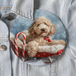 Macaron Rond 15,2 Cm Goldendoodle Chien Festif de Noël