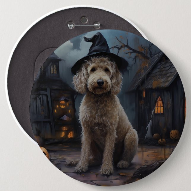 Macaron Rond 15,2 Cm Goldendoodle Citrouille Halloween effrayant (Devant & derrière)