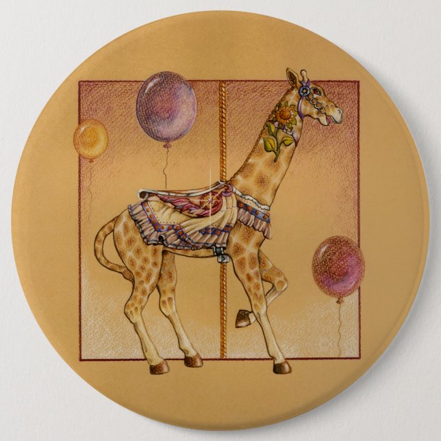 Macaron Rond 15,2 Cm Goupilles, boutons - girafe de carrousel (Devant)