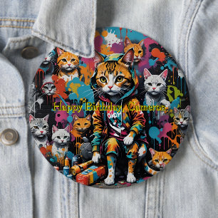 Macaron Rond 15,2 Cm Graffiti Legend Street Cat Joyeux Anniversaire Nom
