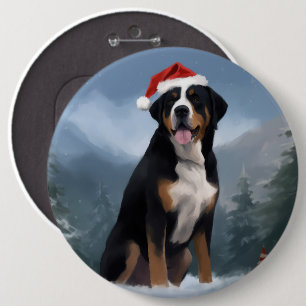 Macaron Rond 15,2 Cm Grand Chien suisse de montagne à Noël de neige