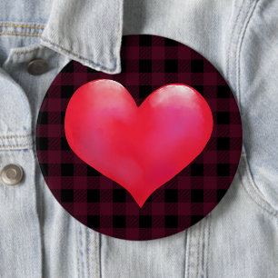 Macaron Rond 15,2 Cm Grand Coeur rose peint   Buffalo Plaid Valentine