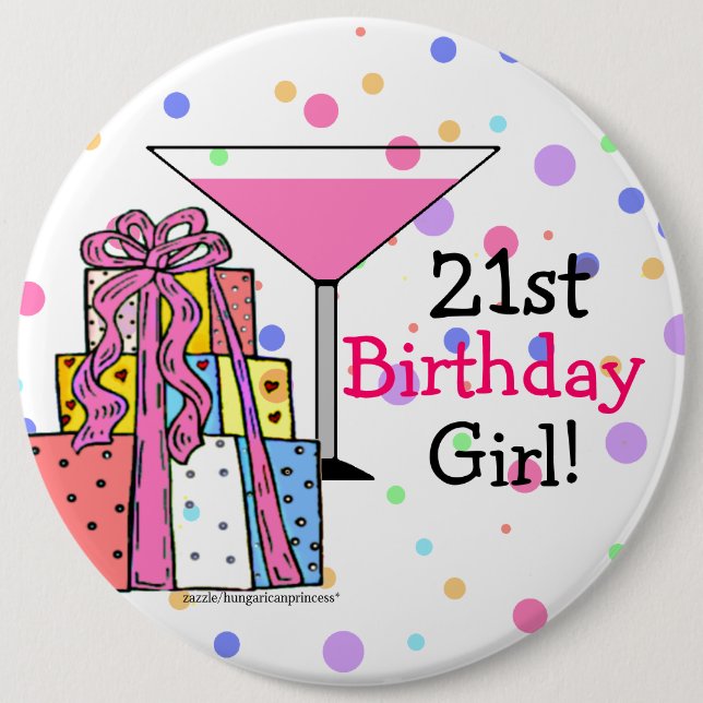 Macaron Rond 15,2 Cm Grande 21ème fille d'anniversaire (Devant)