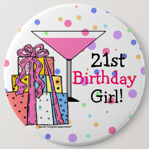 Macaron Rond 15,2 Cm Grande 21ème fille d'anniversaire