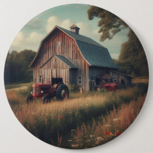 Macaron Rond 15,2 Cm Grange rustique vintage et vieux tracteurs