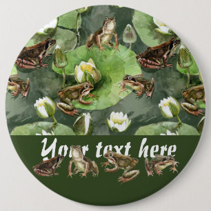 Macaron Rond 15,2 Cm Grenouilles nénuphars verts et blancs motif