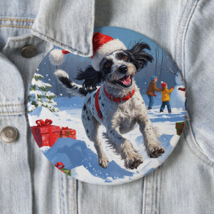 Macaron Rond 15,2 Cm Griffon à poil dur avec un chapeau de Noël enneigé