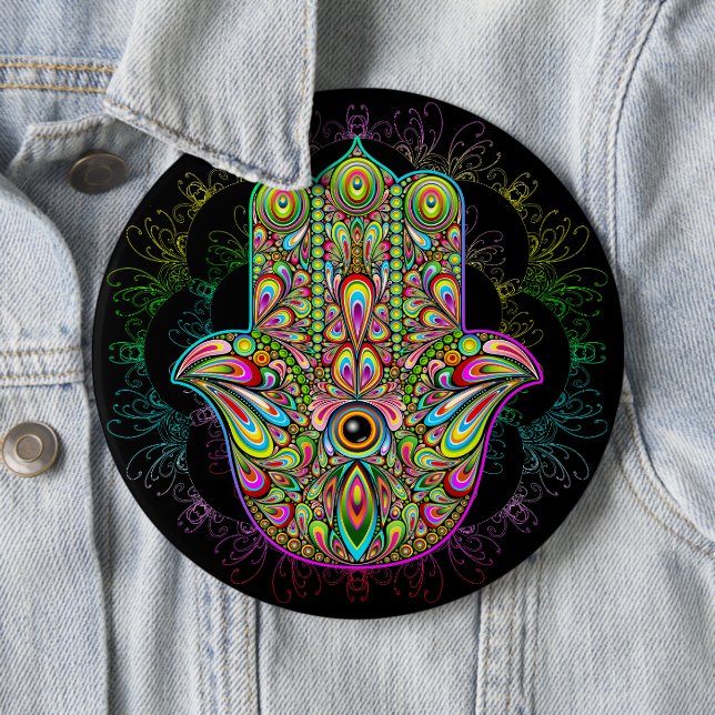 Macaron Rond 15,2 Cm Hamsa Fatma Main Psychedelic Art (En situation)