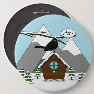 Macaron Rond 15,2 Cm Happy Blackbird chanter dans le paysage hivernal