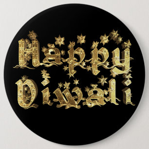 Macaron Rond 15,2 Cm Happy Diwali Elegant Black Gold Star Typographie