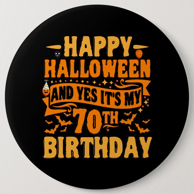 Macaron Rond 15,2 Cm Happy Halloween and Yes It's my 70th Birthday Gift (Devant)