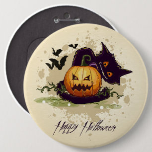 Macaron Rond 15,2 Cm Happy Halloween Chat noir et Jack Button