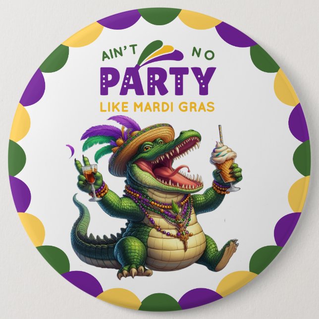 Macaron Rond 15,2 Cm Heureux Mardi Gras Alligator (Devant)