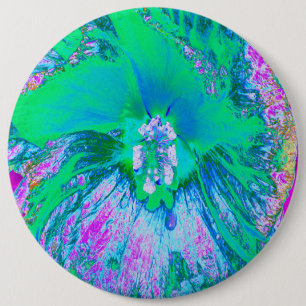 Macaron Rond 15,2 Cm Hibiscus psychédélique rétro vert et rose chaud