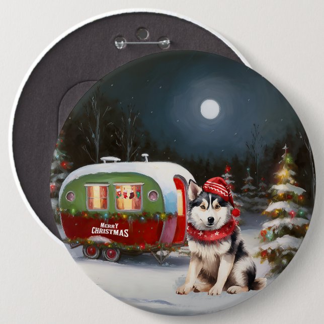 Macaron Rond 15,2 Cm Hiver Sibérie Husky Caravan Christmas Adventure (Devant & derrière)