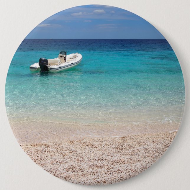 Macaron Rond 15,2 Cm Hors-bord dans le bouton bleu de mer (Devant)