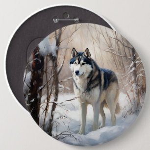 Macaron Rond 15,2 Cm Husky Sibérien Qu'il neige Noël