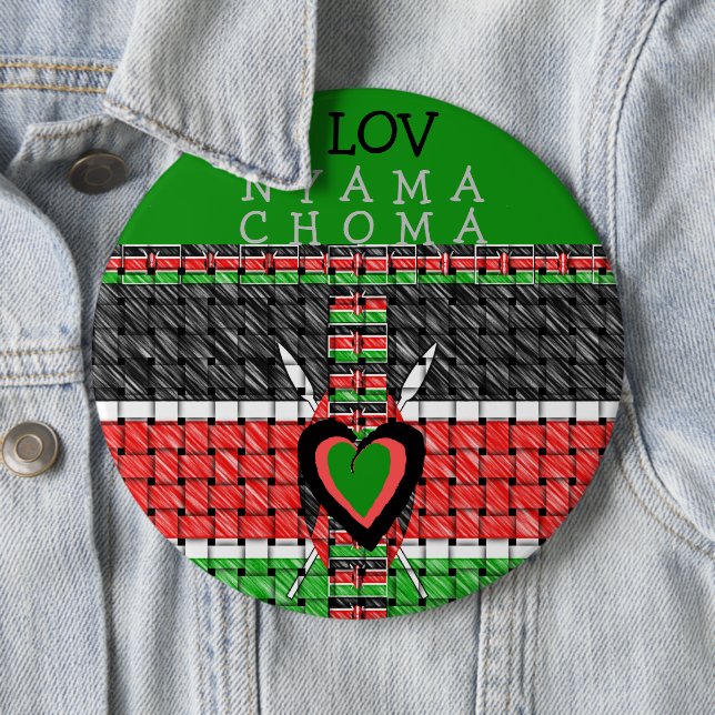 Macaron Rond 15,2 Cm I Love Nyama Choma Kenya viande barbecue (En situation)