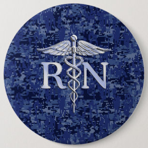 Macaron Rond 15,2 Cm Infirmière autorisée RN Caduceus sur Camo bleu de 