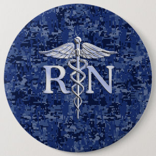 Macaron Rond 15,2 Cm Infirmière autorisée RN Caduceus sur Camo bleu de