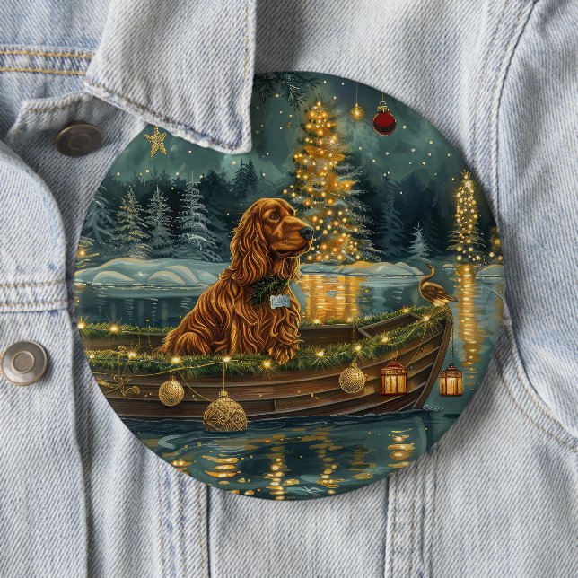 Macaron Rond 15,2 Cm Irish Red Setter Christmas Festive Voyage (En situation)