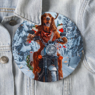 Macaron Rond 15,2 Cm Irlandais Red Setter Chien chevauchant la moto Noë