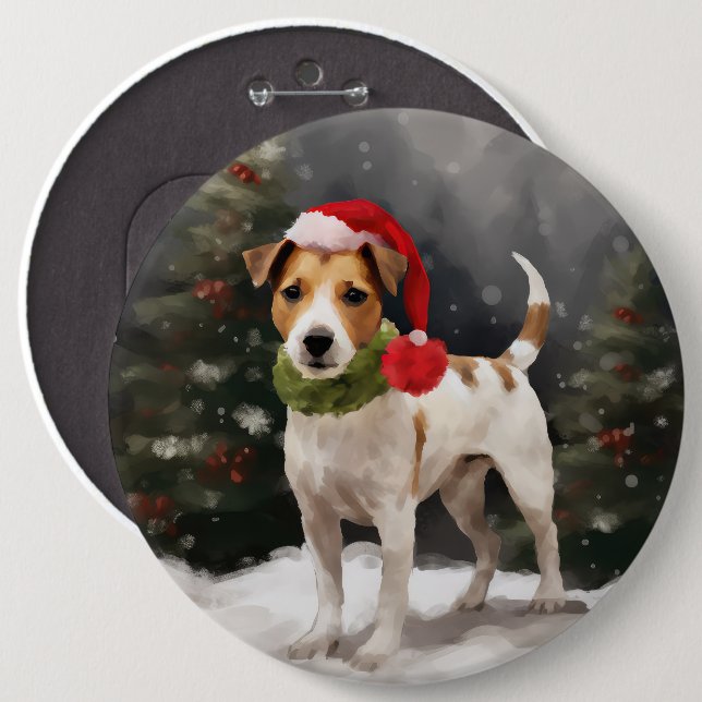 Macaron Rond 15,2 Cm Jack Russell Chien à Noël de neige (Devant & derrière)