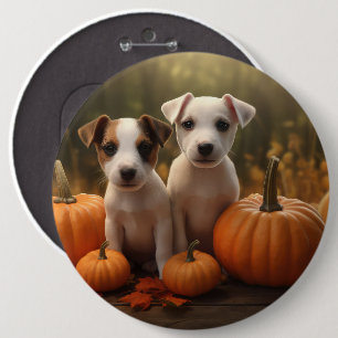 Macaron Rond 15,2 Cm Jack Russell Puppy Automne Citrouille de plaisir