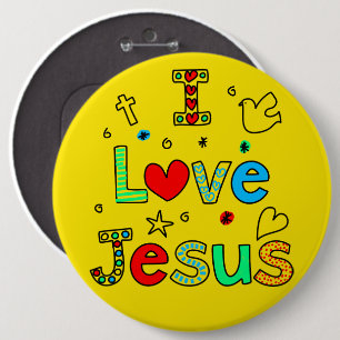Macaron Rond 15,2 Cm J'aime Jésus I Doodles I Jaune I 6x6 I Bouton