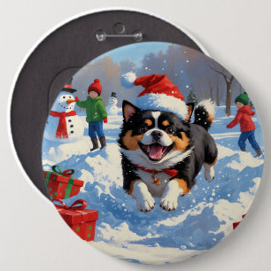 Macaron Rond 15,2 Cm Japanese Chin courant dans la neige avec un chapea