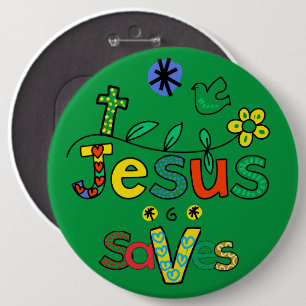 Macaron Rond 15,2 Cm Jesus Saves I Doodles I KellyGrn i 6x6 Bouton