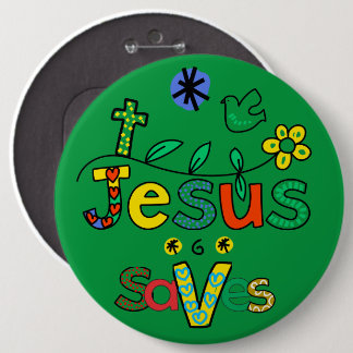 Macaron Rond 15,2 Cm Jesus Saves I Doodles I KellyGrn i 6x6 Bouton