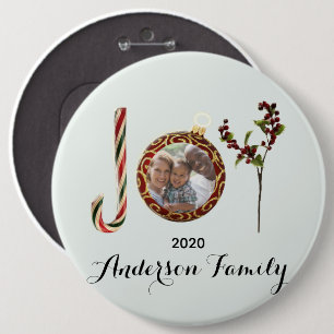 Macaron Rond 15,2 Cm Joie nom de famille et photo en ornement de Noël