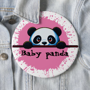 Macaron Rond 15,2 Cm Joli bouton broche bébé panda rose éclaboussure