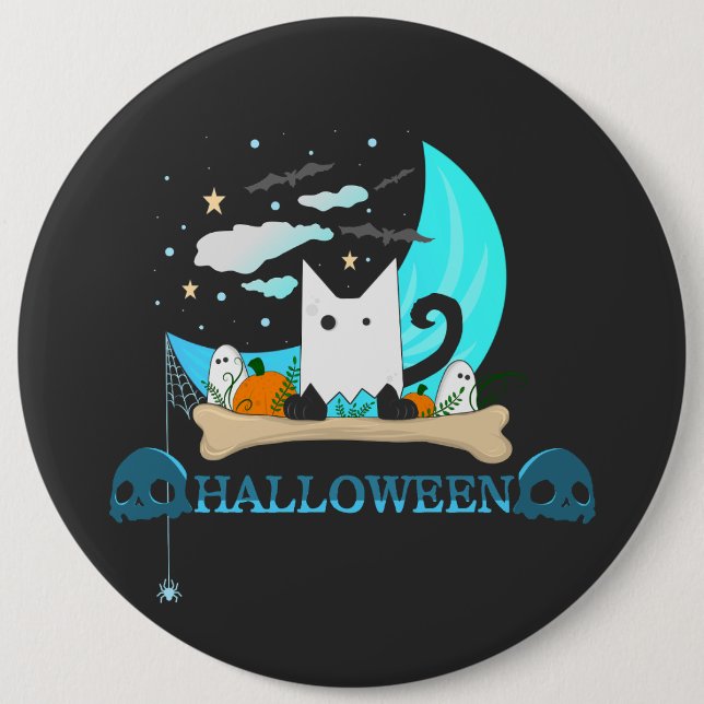 Macaron Rond 15,2 Cm Jouer Chat Fantôme Haunts Halloween Nuit (Devant)
