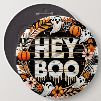 Macaron Rond 15,2 Cm Jouer 'Hey Boo' Halloween Pin - Fantômes, Citrouil