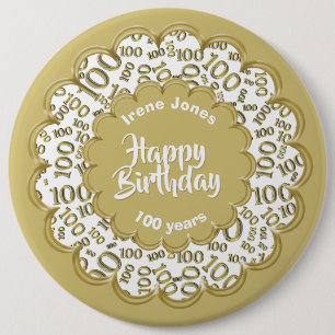 Macaron Rond 15,2 Cm Joyeux anniversaire, 100e Motif numérique Gold/Wh