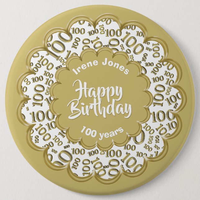 Macaron Rond 15,2 Cm Joyeux anniversaire, 100e Motif numérique Gold/Whi (Devant)