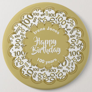 Macaron Rond 15,2 Cm Joyeux anniversaire, 100e Motif numérique Gold/Whi