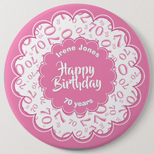 Macaron Rond 15,2 Cm Joyeux anniversaire, 70e Motif des numéros rose/bl