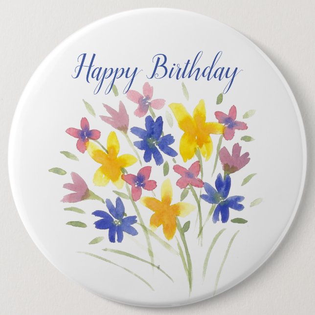Macaron Rond 15,2 Cm Joyeux Anniversaire Flower Pin (Devant)