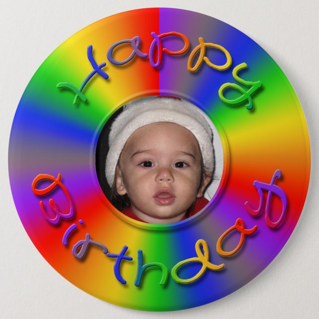 Macaron Rond 15,2 Cm Joyeux anniversaire Rainbow Photo Button (Devant)