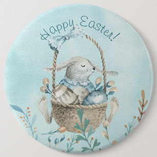 Macaron Rond 15,2 Cm Joyeux Pâques ! Aquarelle lapin et panier
