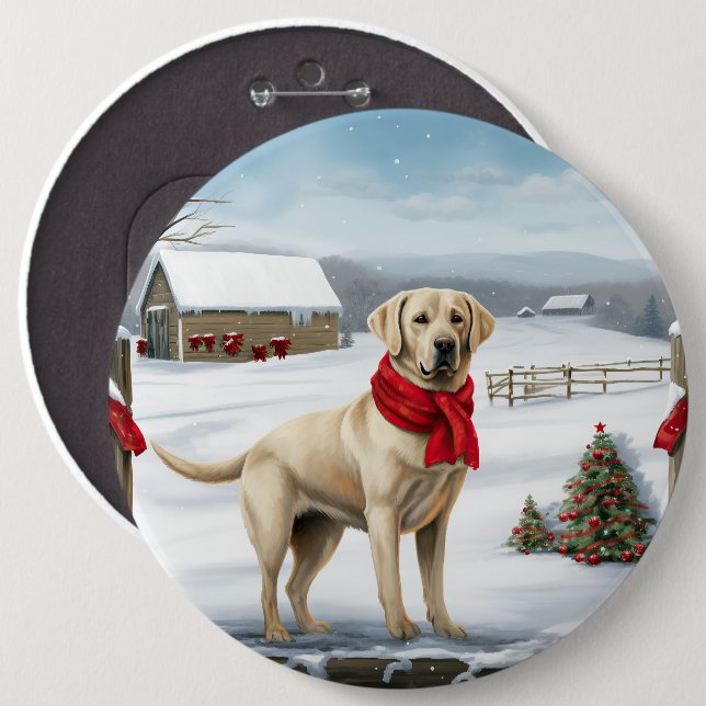 Macaron Rond 15,2 Cm Labrador Retriever Dog in Snow Christmas (Devant & derrière)