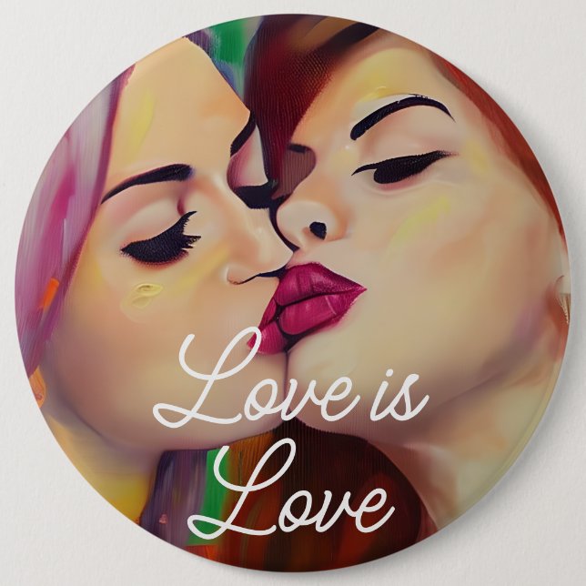Macaron Rond 15,2 Cm L'amour est l'amour | Deux femmes embrassant (Devant)