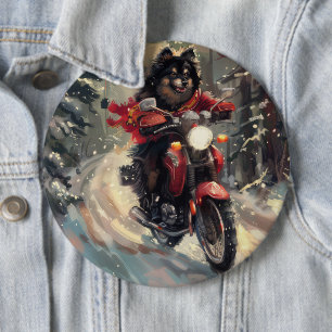 Macaron Rond 15,2 Cm Lapphund Finlandais Chien à cheval Moto Noël