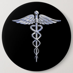 Macaron Rond 15,2 Cm L'argent aiment le symbole Médicale de caducée s