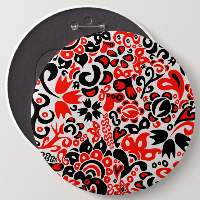 Macaron Rond 15,2 Cm L'art populaire ukrainien motif floral abstact (Devant & derrière)